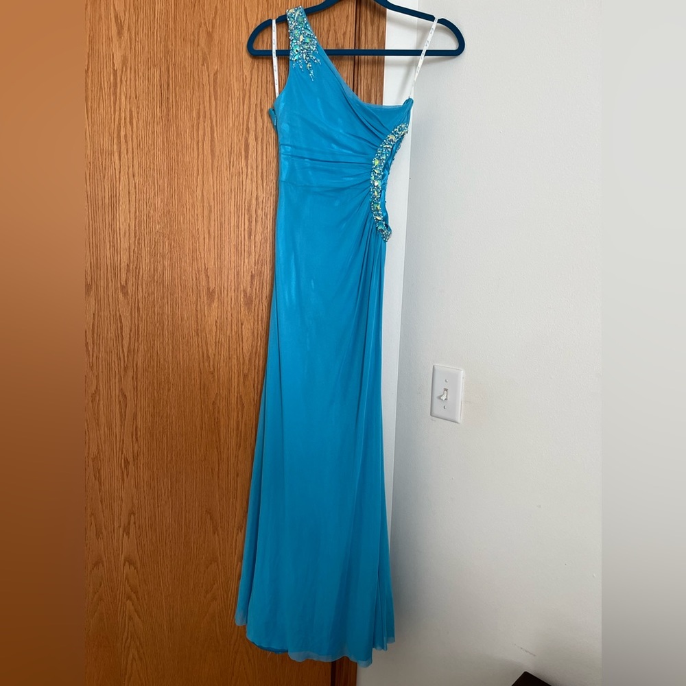 Cutout blue prom dress